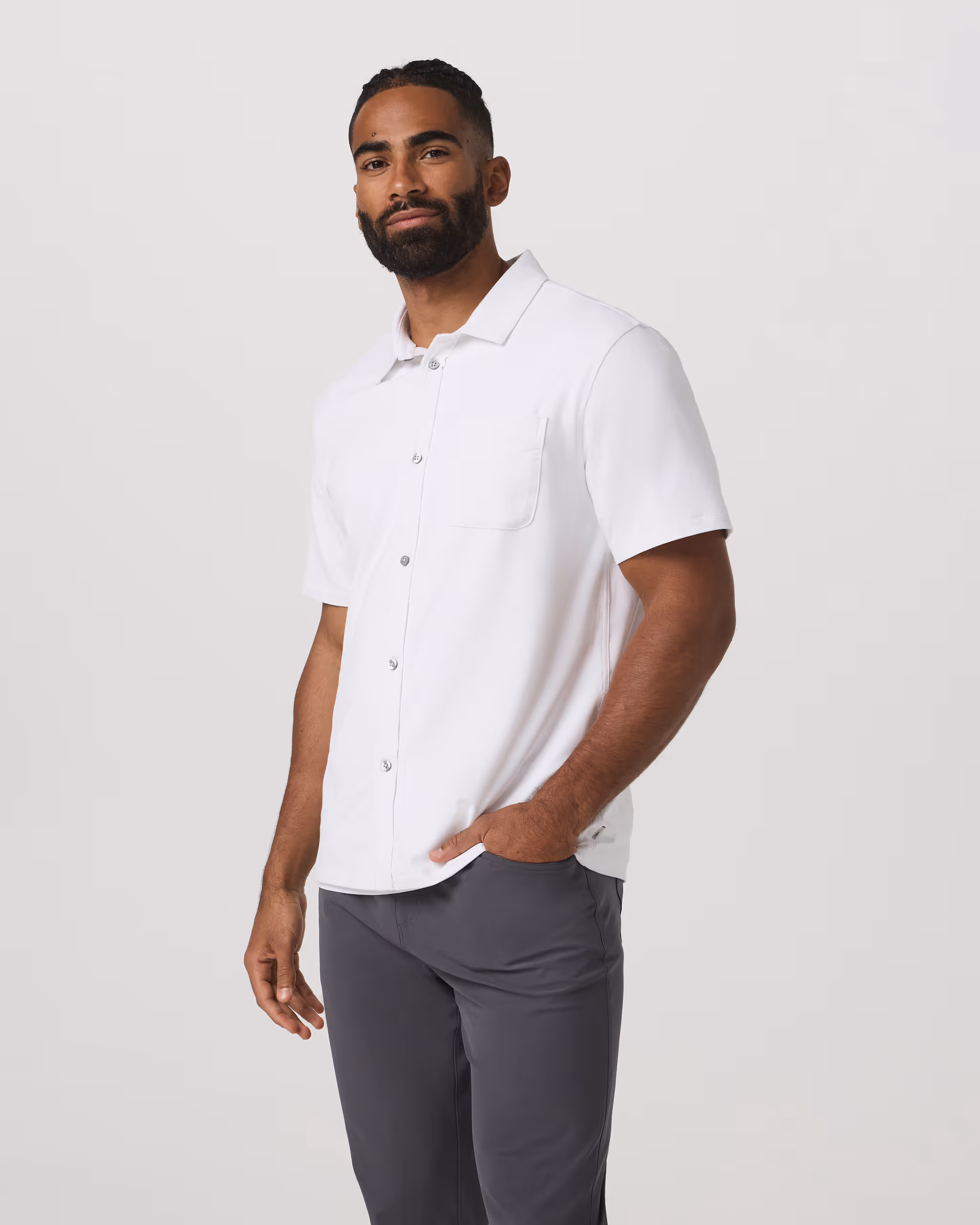 Short Sleeve Ponto Button Down Shirt - White