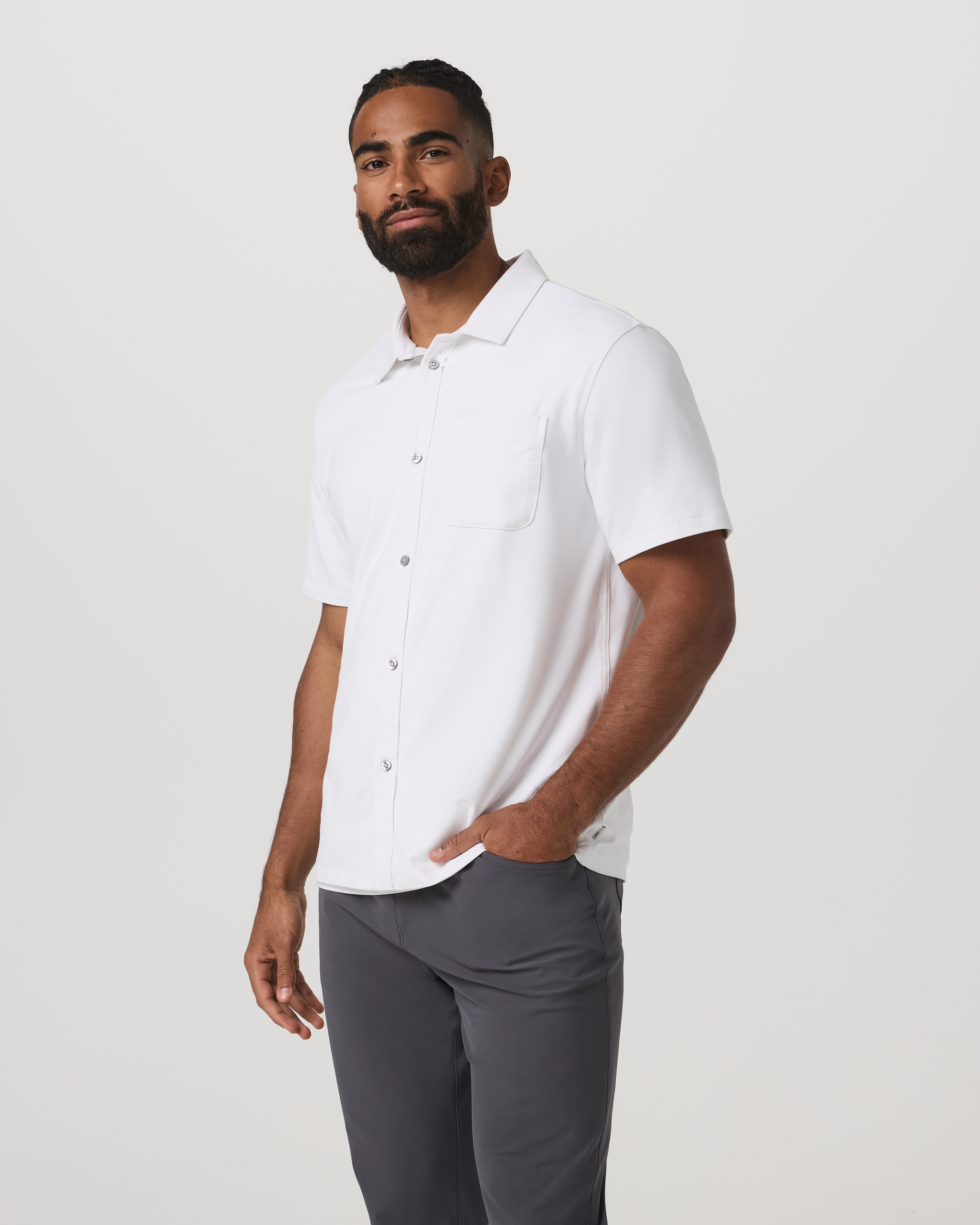 Short Sleeve Ponto Button Down Shirt - White